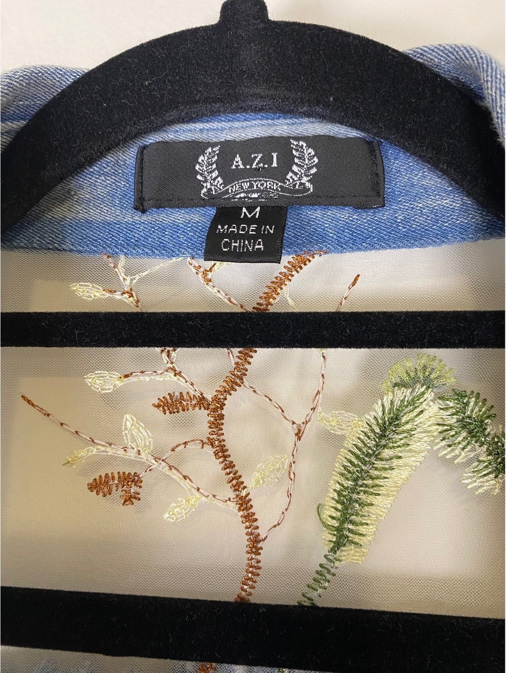 A.Z.I Embroidered Sheer Mesh and Denim Jacket Medium - Picture 3 of 6